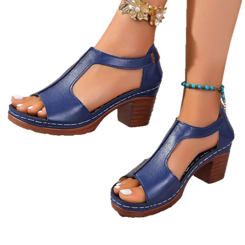 New Women's Shoes Fish Mouth Large Size Wedge Heel Buckle High-heeled Sandals