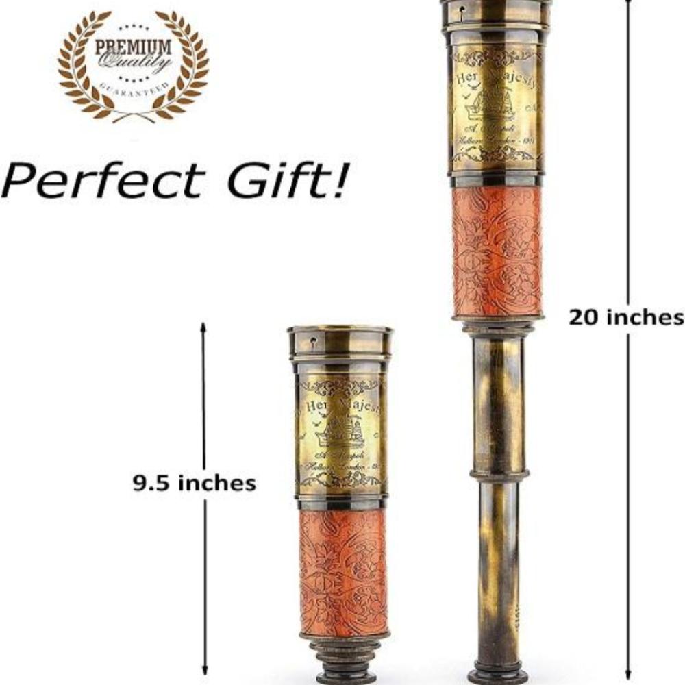 

Телескоп из кожи, вырезанный наполовину – 50,8 см, латунная морская подзорная труба с функциональным винтажным дизайном-репликой как