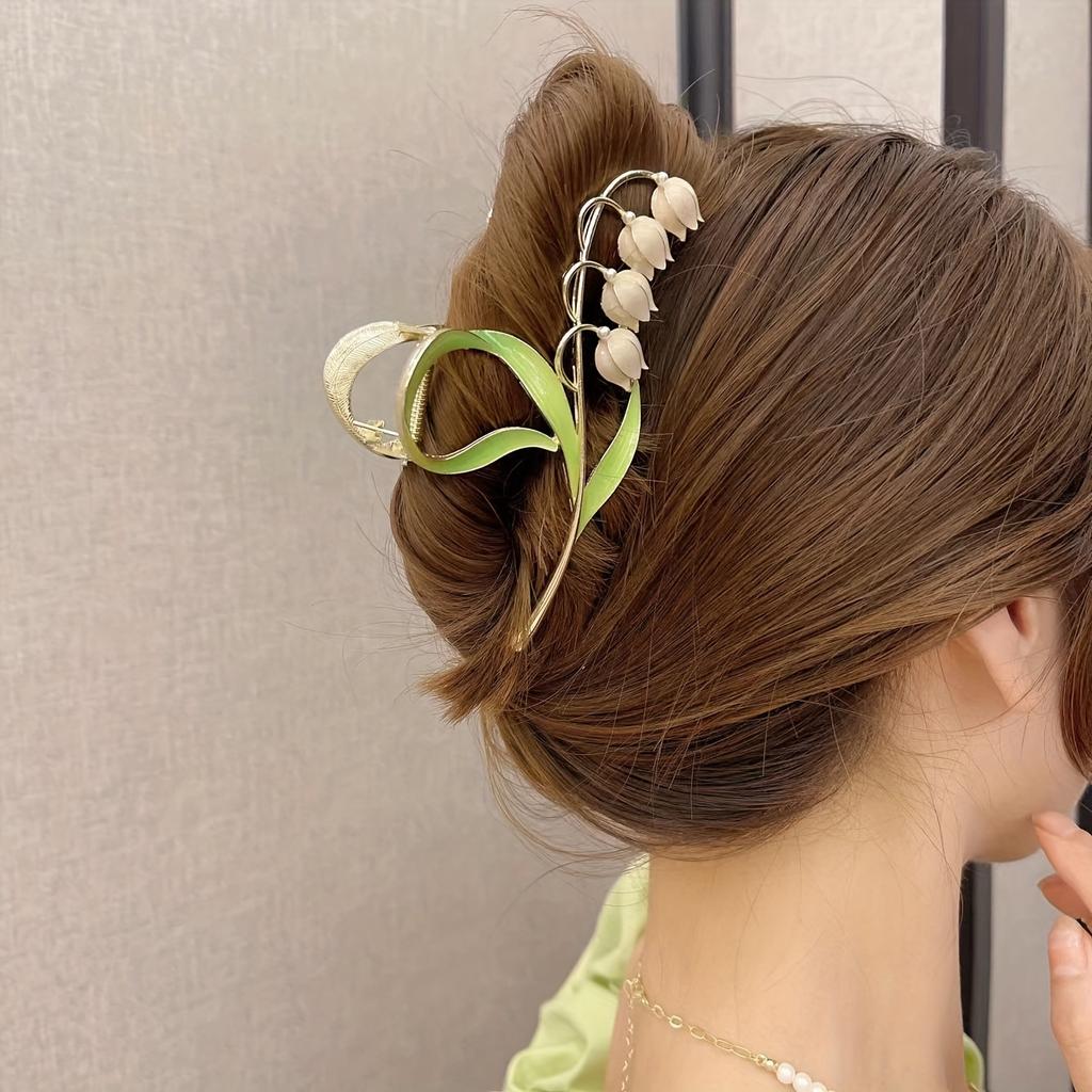 1PCS Gentle Bell Orchid Hair Clip, High-End Back Of Head Hair Clip, Large Elegant Shark Clip Headband Hair Accessory