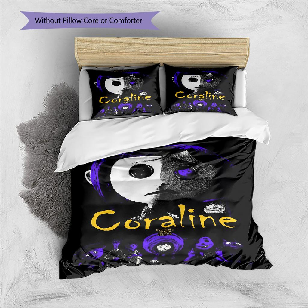 Coraline Jones Poster Pattern Bedding Home Decoration Birthday Gift ( 1 Duvet Cover + 2 Pillowcase, Without Core),fan Merchandise.
