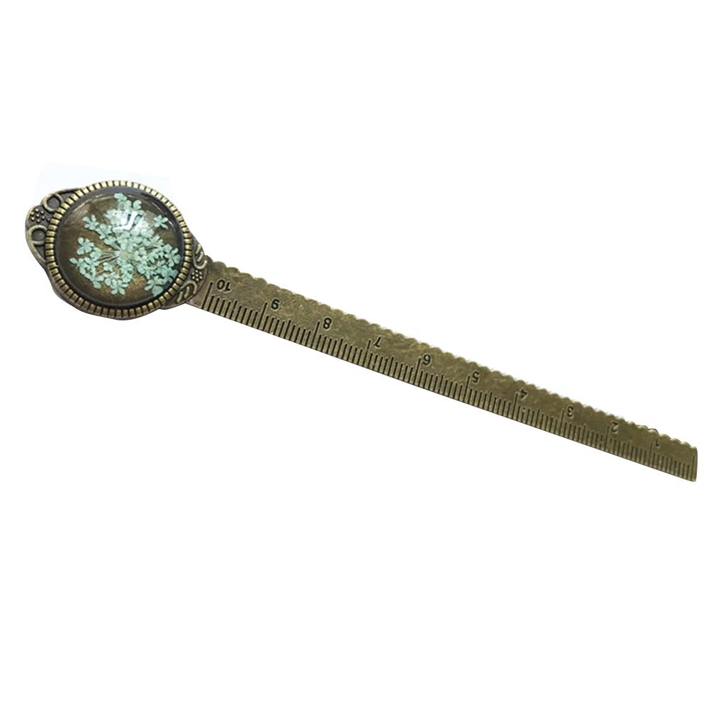 Flower Bookmark Ruler Vintage Small Dried Metal Flower Bookmark with 10cm Ruler School ...