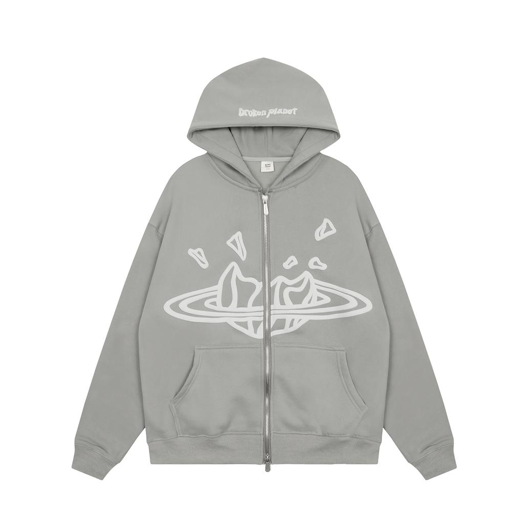 BrokenPlanet Zip-Up Hoodie Sweatshirt Jacket Foam Print Unisex Casual Breathable Outdoor Outerwear