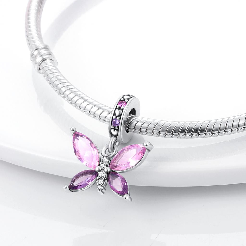 Charm Copper Purple Butterfly Heart Pendant Beads Charms Fine Jewelry Fit Original Bracelet For Women Diy Gift