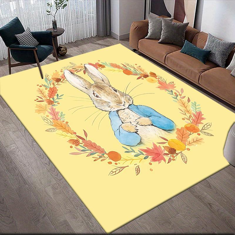 Peter Rabbit Flannel Pattern Square Carpet,Area Rug,Carpet Rug for Living Room Bedroom Sofa Playroom Decor,Non-slip Floor Mat