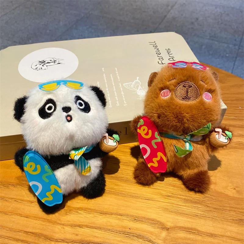 Cute Adorable Panda Skateboarding Capybara Plush Keychain Couple Keyring Bag Pendant