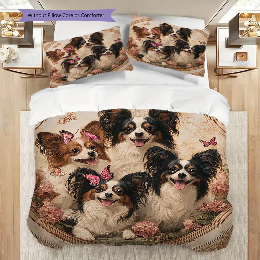 Papillon Pattern Bedding Quilt Set Quilt Cover Pillowcase Home Decoration Birthday Gift (1 * Duvet Cover + 2 * Pillowcase, Without Core)