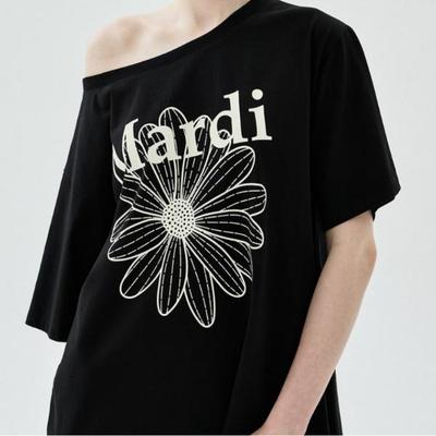 Mardi Mercredi Oversized Off-Shoulder Flowermardi T-Shirt - Black Ivory