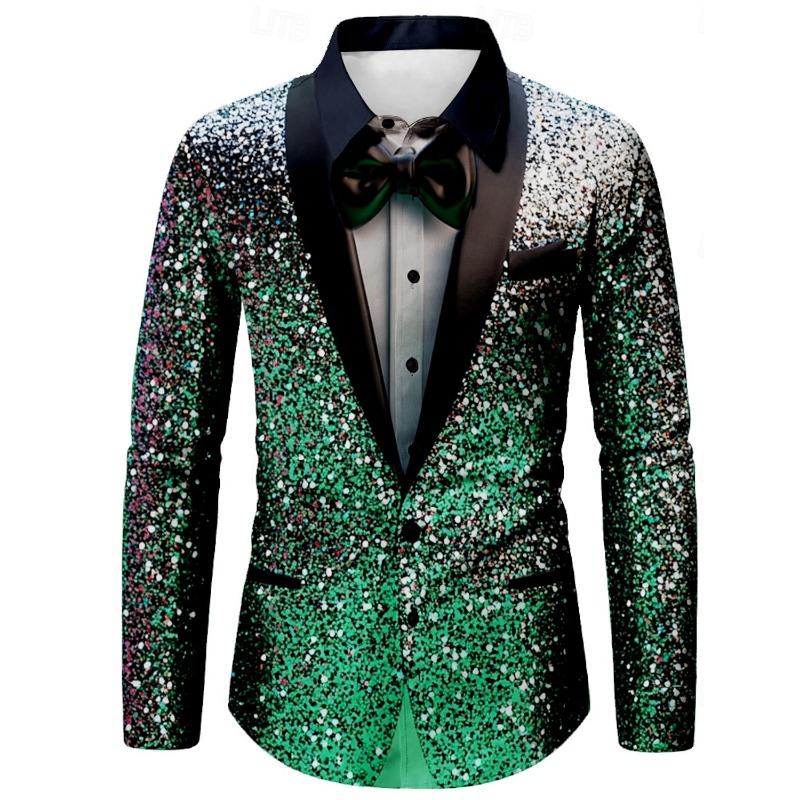 Men's Long-sleeved Shirt Casual Fashion 3d Printing Fake Two-piece Suit Shirt Shirt Men's Lapel Shirt Long Sleeve New Year Gift