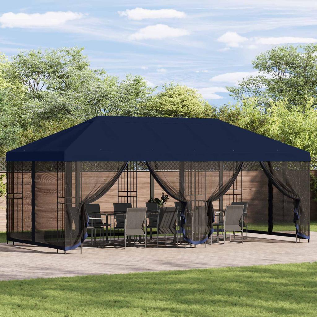 Pavilion with Side Walls 6 X 3 M Blue Polyester and Steel 190 G M²