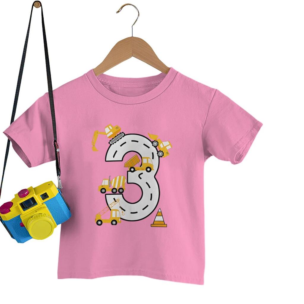 Kids 3rd Birthday Gift TShirt 3rd Birthday Construction Truck Graphic T Shirts Boy 3rd Birthday Top 3 Year Old Construction Tee
