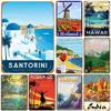 Vintage Hawaii New York Santorini Landscape Travel Tour Poster Retro Metal Aluminum Signs Funny Plaque Home Bar Cafe Wall Decor