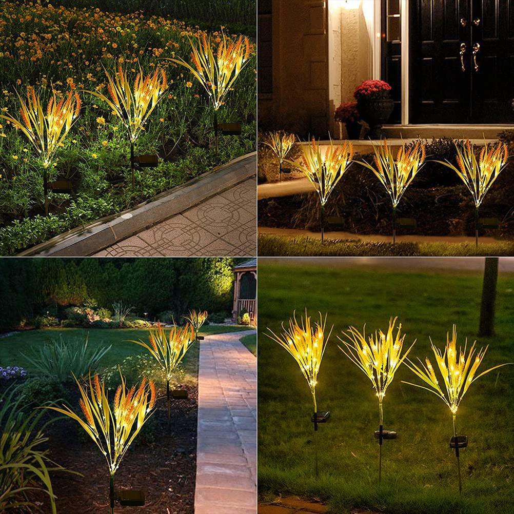 2pcs Solar LED Wheat Spike Lights Yellow Garden Stake Lamps