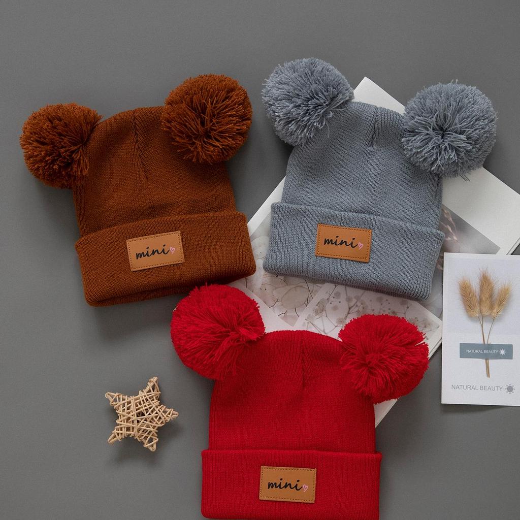 3pcs Kids Knitted Bonnet Bebe Newborn Baby Hat Pompom Cute Winter Hat for Boys Girls Children Warm Beanie Cap 0-3Y