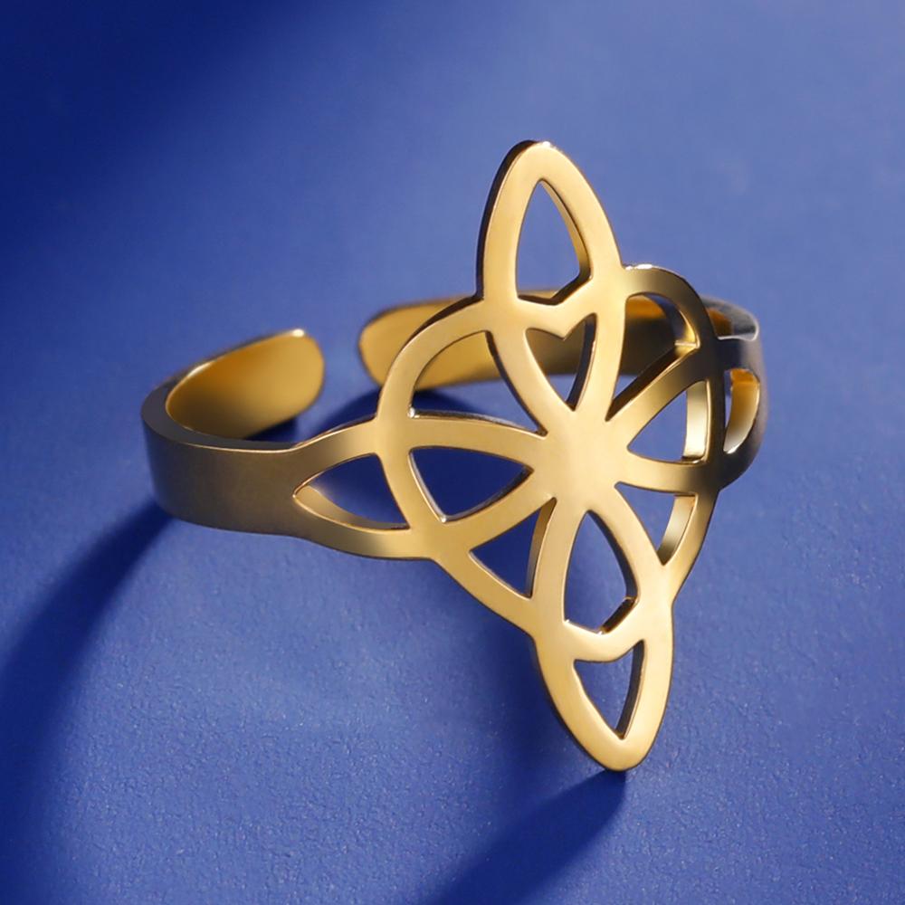 Dawapara Witch Knot Ring for Women Stainless Steel Adjustable Finger Rings Celtics Quaternary Witchcraft Good Luck Amulet