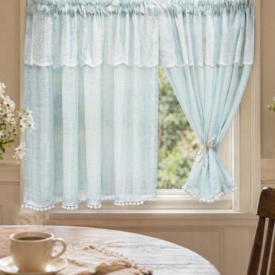 Lace Cafe Curtain, 59 Inch Length 2 Panels Set Short Cabinet Curtain, Farmhouse Rustic Under Desk Privacy Drape for Bathroom Kitchen