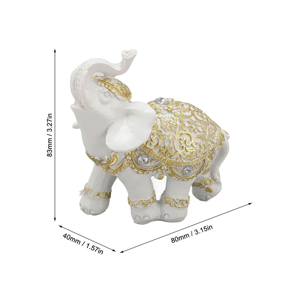 Elephant Statue White Resin Cute Fengshui Lucky Wealth Elephant Sculpture Ornament for Home Entryway Bookshelf Desk Decoration