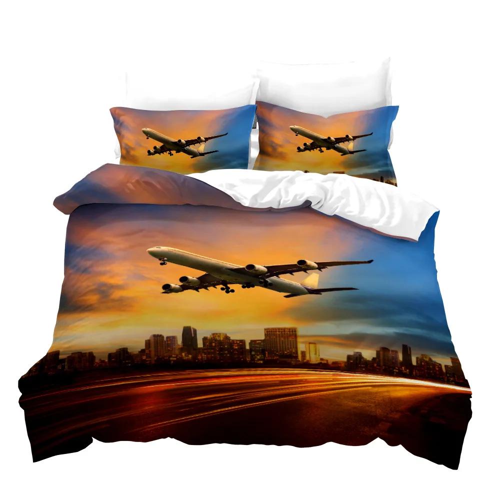 

Print Airplanes Bedding Set For Boy Quilt Cover Pillowcases Kids,Twin Full Queen Young People Bedroom Bed Linens Set Polyester EU single(135x200cm)