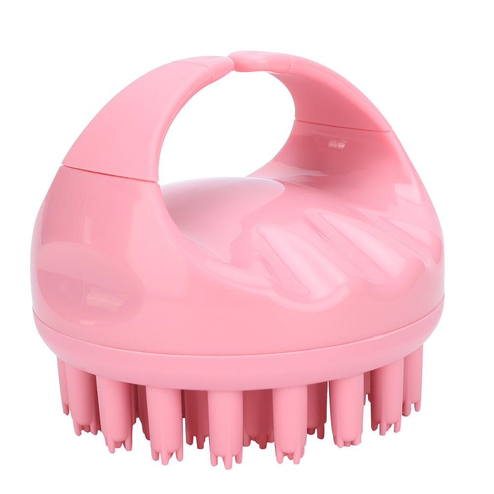 Round Shape Handheld Head Scalp Massage Brush Hair Shampoo Washing Brush with Handle (Pink)