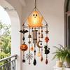 Luminous Wind Chime Halloween Ghost Chime, Glow-in-The-Dark Hanging Ornament with Pumpkin Bat Spooky Patio Decorations Spider Charms, Rustproof Metal