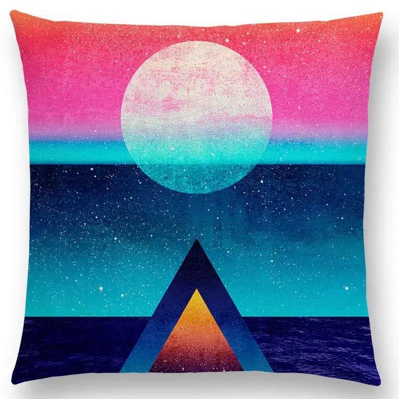 Neuer Sonnenaufgang Und Mond Verträumte Gipfel Farbenfrohe Berge Welt Abstraktes Geometrisches Muster Kissenbezug Auto Sofa Dekokissenbezug