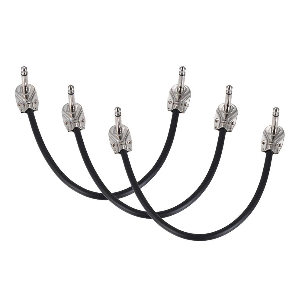 15cm/ 6in 30cm Guitar Effect Pedal Instrument Patch Cable 1/4" Silver Right-angle Plug Black PVC Jacket, 6-Pack