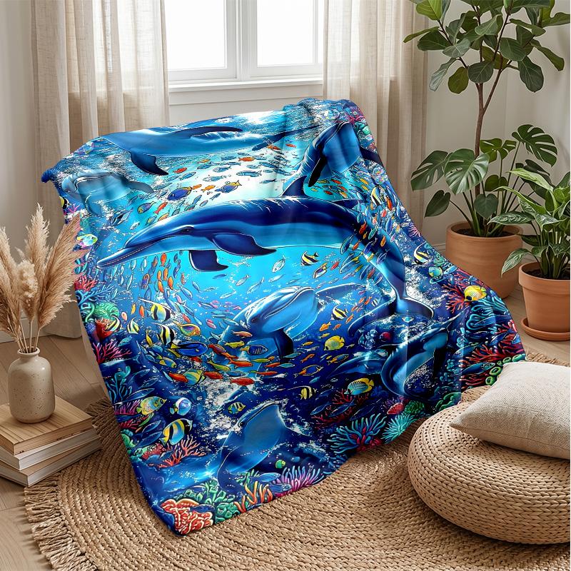 Oceanic Dolphins Swimming 1 Theme blanket Lightweight Warm Flannel Blanket Decorative Throw Blanket for Home Decoration