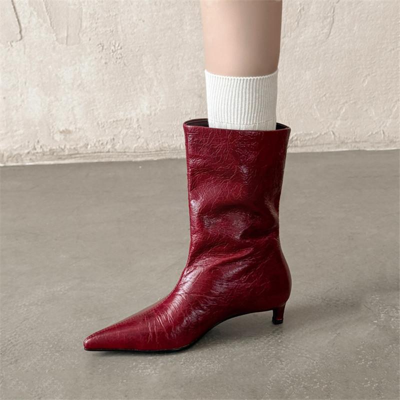 Fashion New Autumn/winter Genuine Leather Women Boots Pointed Toe Shoes for Women Fashion Boots Mid Heels Mid-calf Boots Shoes Versatile