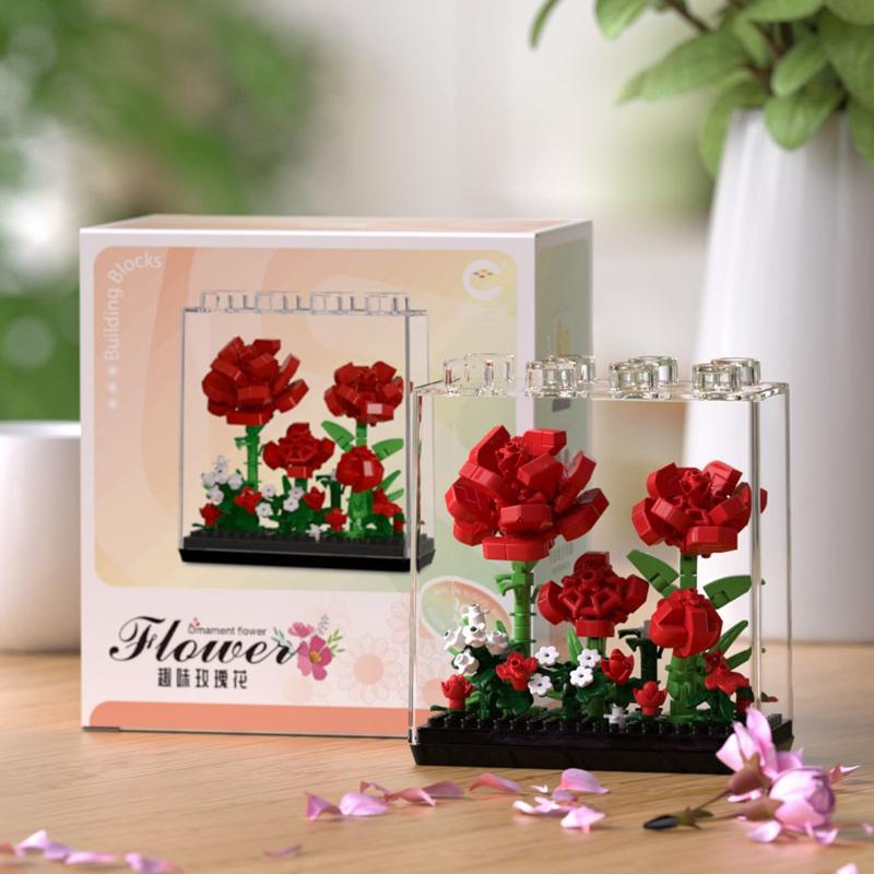 Neues Produkt 7345-7348 Sternblumensprache Regenbogen-Bouquet Zusammengebaute Spielzeuge Mädchen Rose Baustein Ornamente