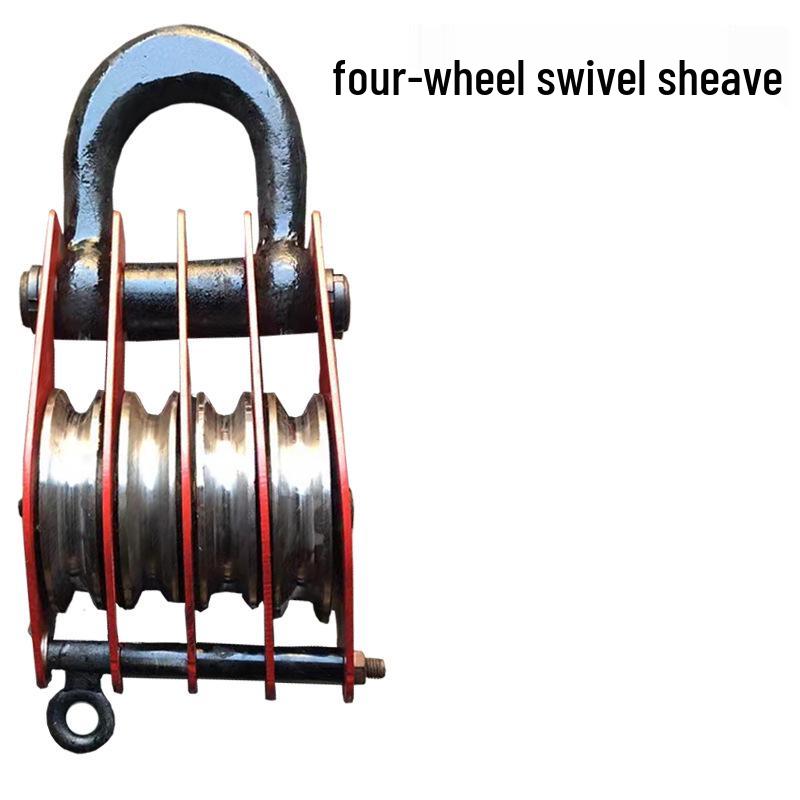 Heavy-Duty Lifting Pulley Block with Bearings and Hook for Manual Hoisting