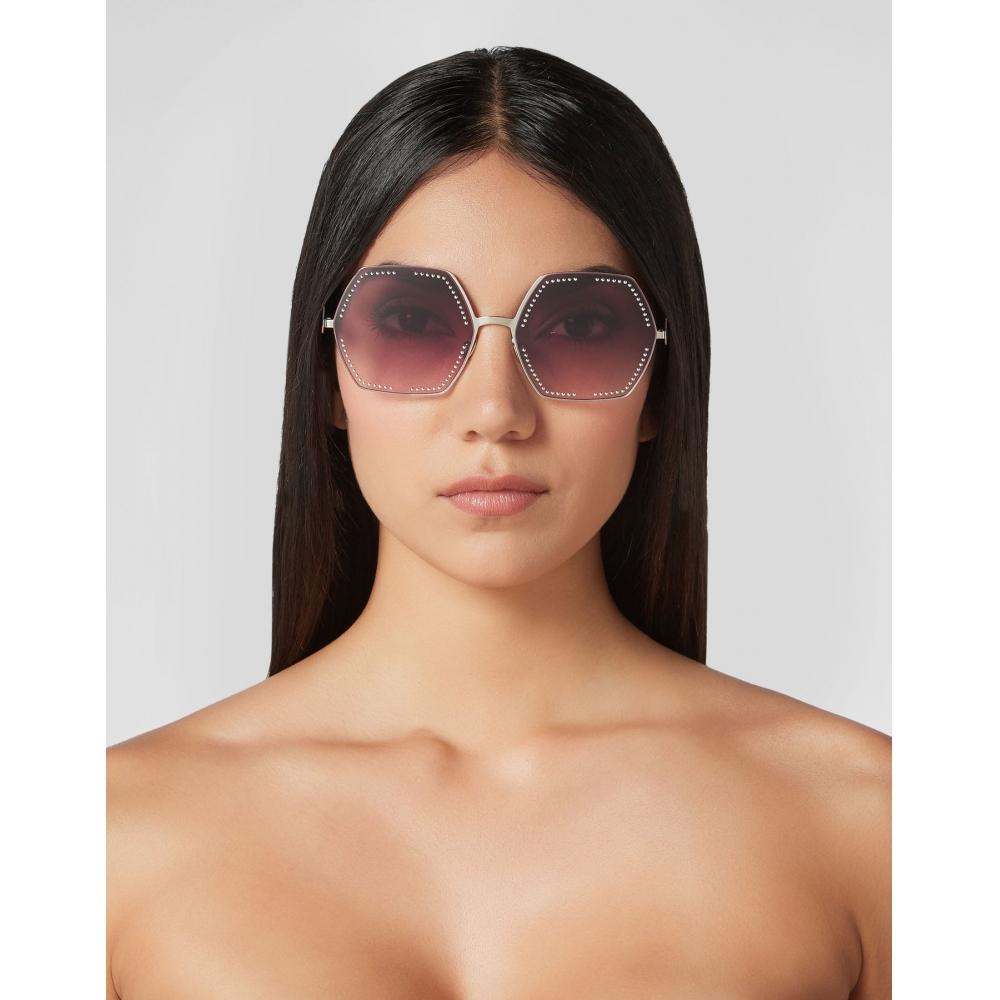 Philipp Plein Sunglasses Statement Nickel Pink Mirror Pink