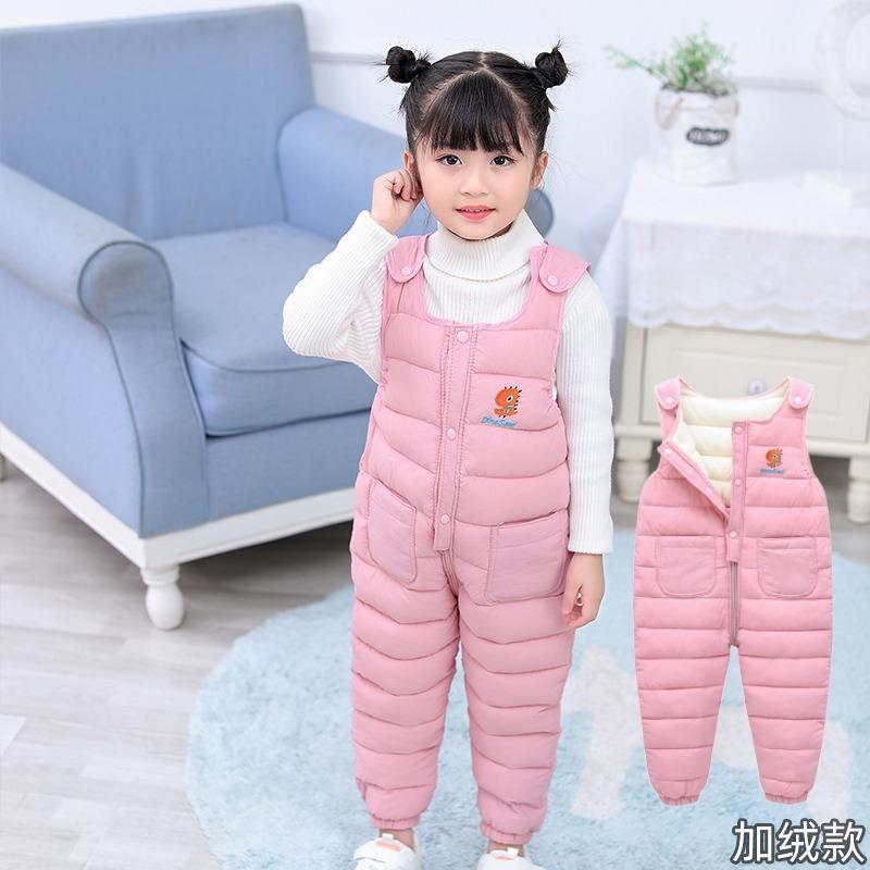 Baby Kinder Verdickte Fleece Latzhose Offener Schritt Winter Baumwolle Gepolsterte Hose Für Jungen Mädchen