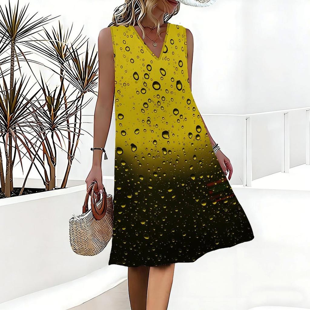 Plus Size V Neck Sleeveless Mountain Woodland Brook Print For Peaceful Nature Retreat