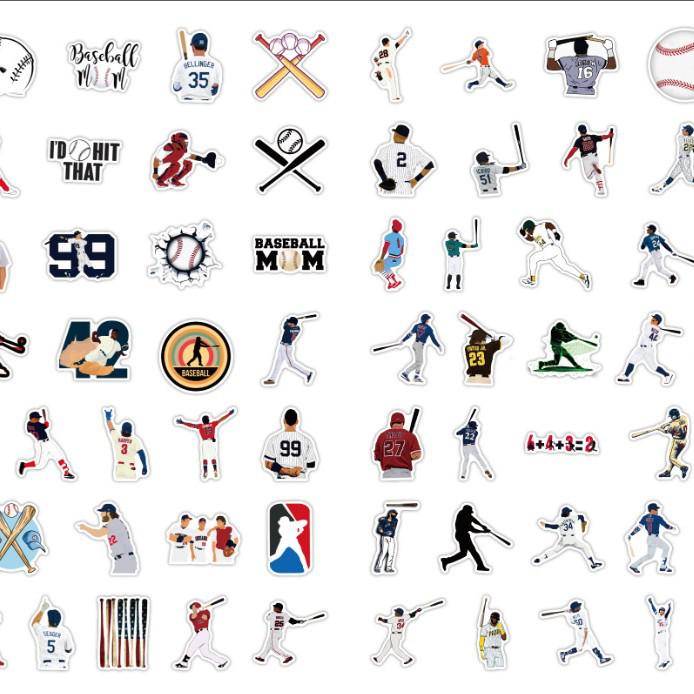 Sports-Themed Waterproof Graffiti Stickers for Baseball Fans, 50-100 Pack, Ideal for Phones, Water Bottles, and Refrigerators