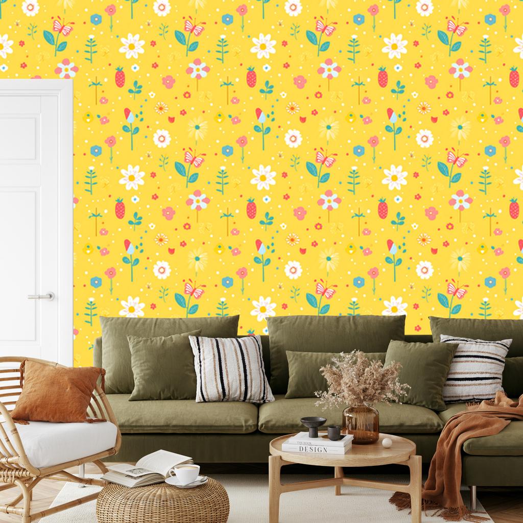 Summer Yellow and Cream Wallpaper for Living Room and Bedroom 50x1000