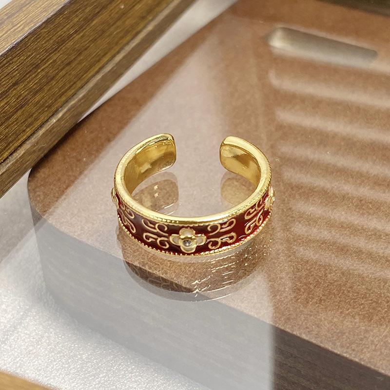 Medieval Vintage Retro Colored Enamel Open Ring Women'S Niche High-End Light Luxury Personality Ring