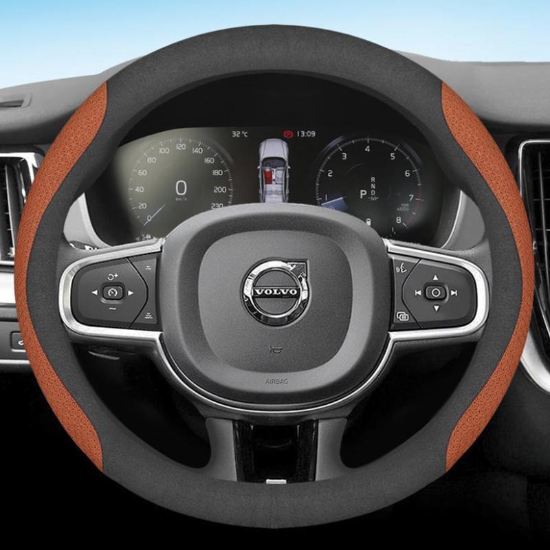 msbn8 Leather Car Steering Wheel Cover for Volvo XC90 B6 T8 V90 S60 2024 2023 2022 12colors Breathable Anti Slip Auto Accessories