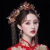 Chinese Wedding Bride Hair Accessory Chinese Crown Wedding Hair Accessories Red Flower Floral Beaded Flapper Headband Jeweled Bridal Wedding Tiara