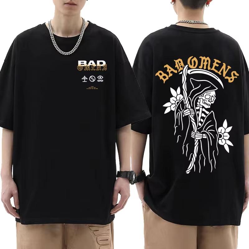 Summer T-shirt: Bad Omen Band Tour American Music Death Peace Soul Bone Graphic Short-sleeved casual style rock T-shirt Gothic