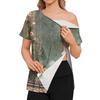 Post Surgery Women Short Sleeve Shirt Floral Print Zipper Shoulder Side Velcro Closure Comfortable Recovery Top for Medical Use