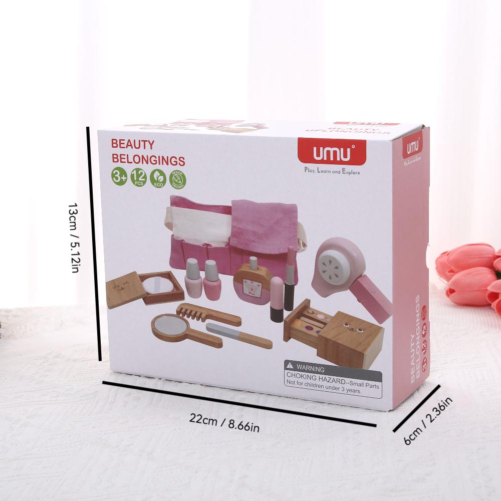 Wooden Dressing, Playing House, Simulation Cosmetics, Toy Set, Hair Dryer, Comb, Lipstick, Girl