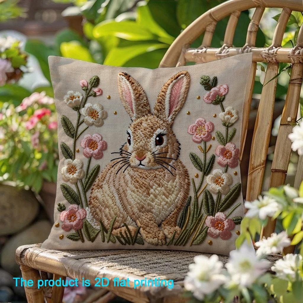 1 piece, cute rabbit flower 2D flat pillowcase