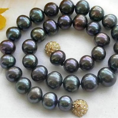 HOT Natural 9-10MM Black Freshwater Pearl Necklace 18"