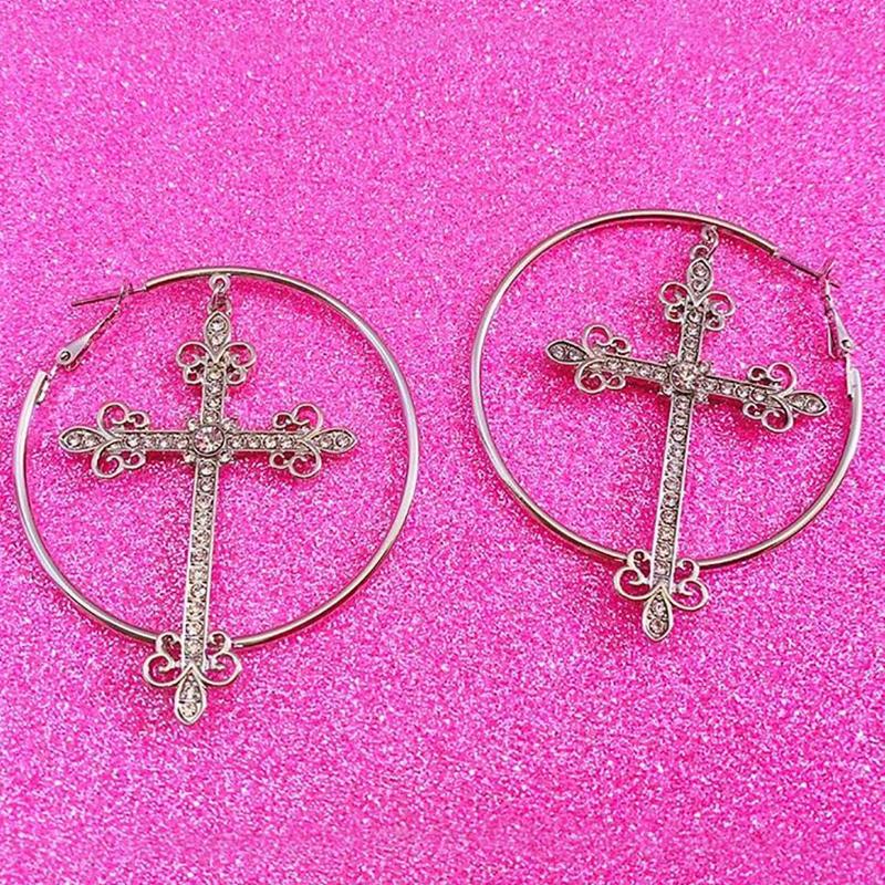 Vintage Gotyckie Kolczyki Koła z Cyrkoniami, Kolczyki dla Kobiet na Święta i na Co Dzień