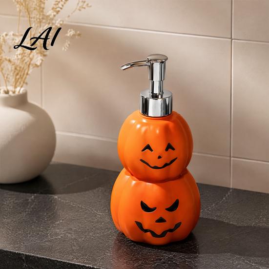 Functional Halloween Home Decor Grimace Pumpkin Soap Dispenser Bottle Lotion Pump Bathroom Refillable Container for Liquid And Body Wash Vinyl Holder