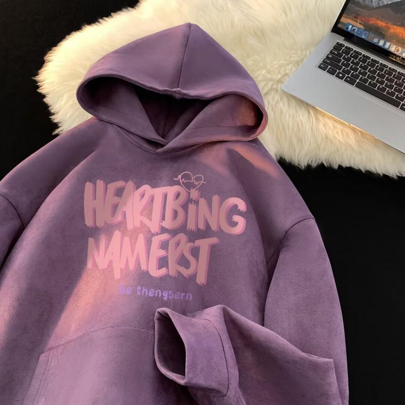 Unisex Heavyweight Fleece Hoodie With Letter Print Soft Suede-like Fabric Oversized Fit Winter Streetwear