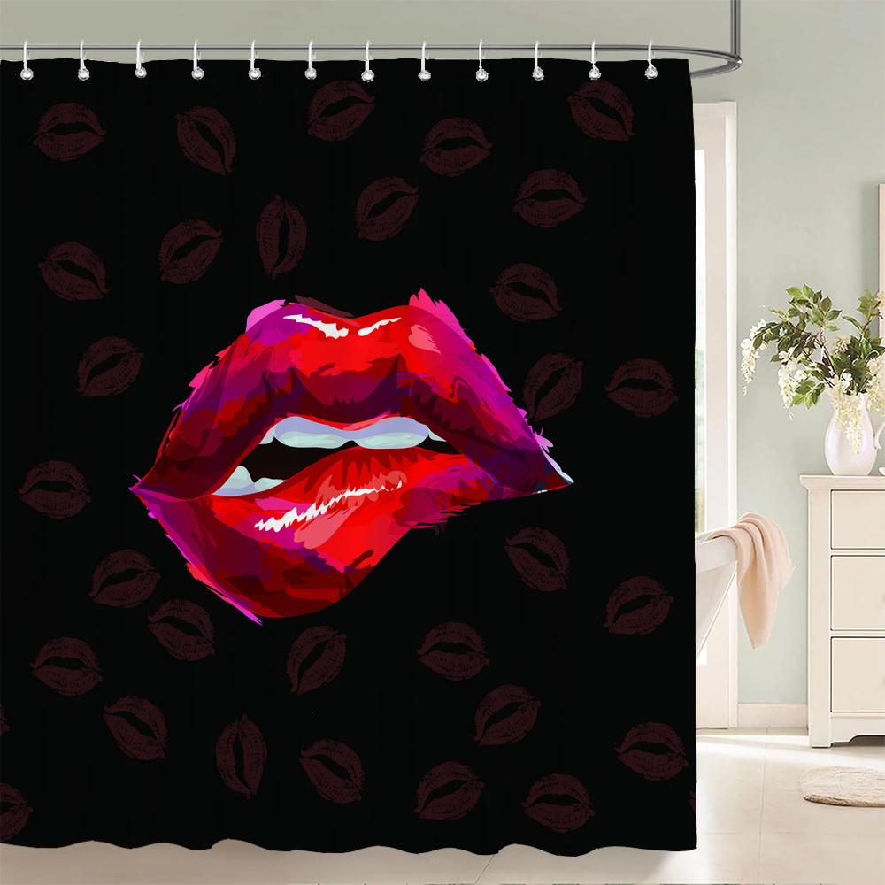 Sexy Red Lip Bath Curtain Waterproof Shower Curtains Polyester Pink Romance Love Bath Screen Printed Curtain For Bathroom Decor