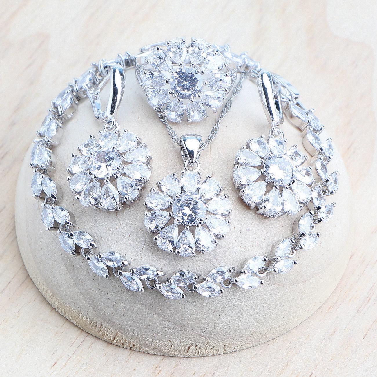 

Свадебный комплект ювелирных изделий из кубического циркона для женщин, свадебные кольца/браслеты/серьги/подвеска, комплект ожерелья 10 белый