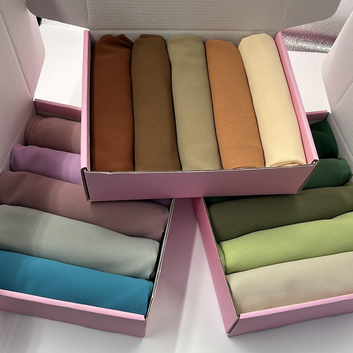 Yto Home Women's 5Pcsbox Plain Hijab Bubble Chiffon Scarf Solid Color Muslim Shawls Hijabs Headband Islamic Headscarf Foulard Femme