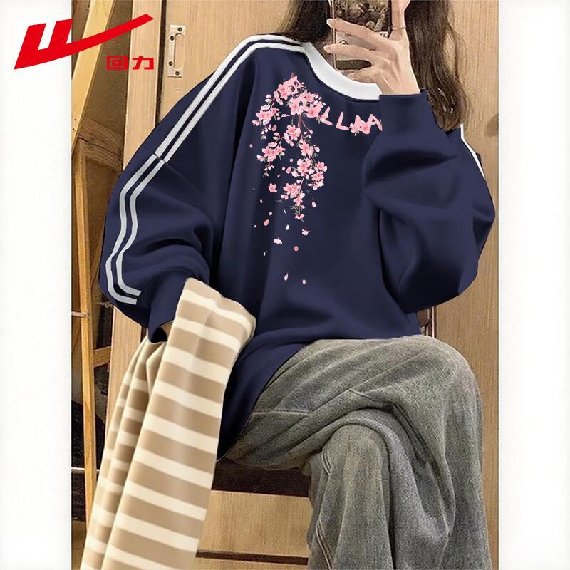 Warrior Women's American Striped Falling Cherry Blossom Graphic Crewneck Sweatshirt