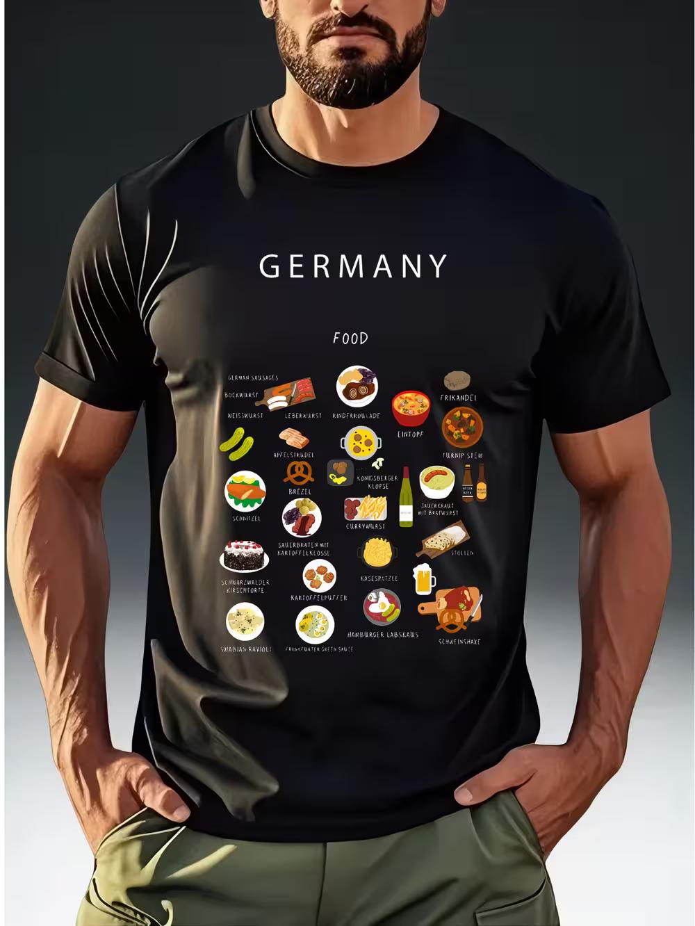 

Men s Fashion T-Shirt with German Food Meme Theme GERMANY FOOD Food Illustration Print XL
